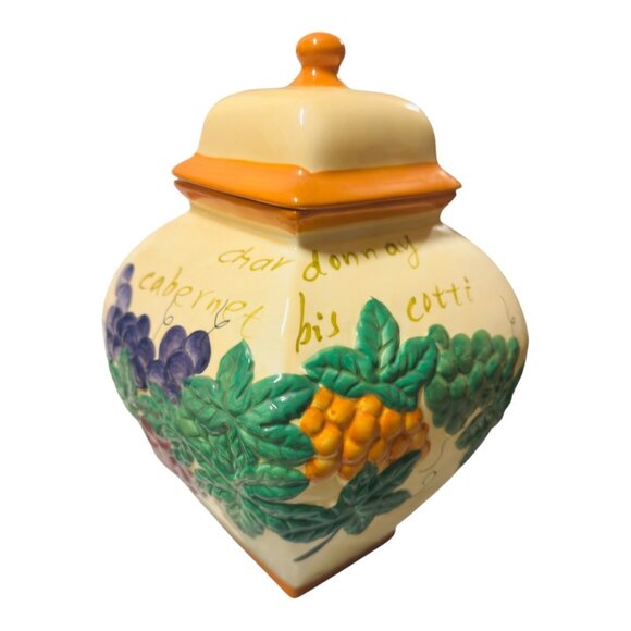 Vintage Nonni’s Handpainted Ceramic Biscotti Jar With Lid Grapes & Text  12.5 “ - Picture 8 of 10